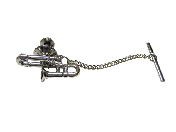 Silver Toned Trombone Music Instrument Tie Tack