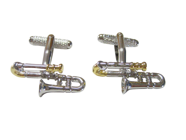 Silver and Gold Toned Trombone Cufflinks