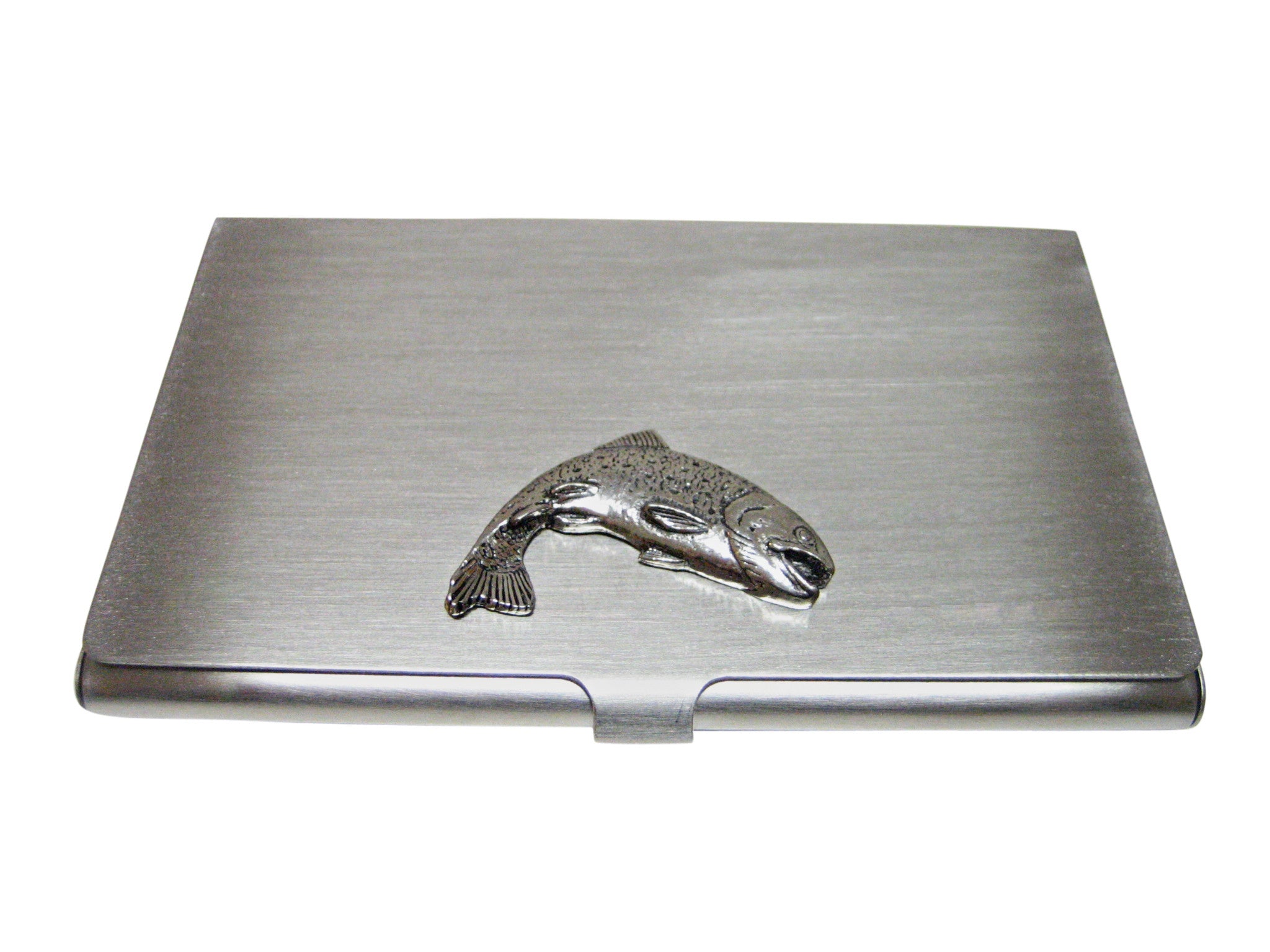 Silver Toned Trout Salmon Business Card Holder