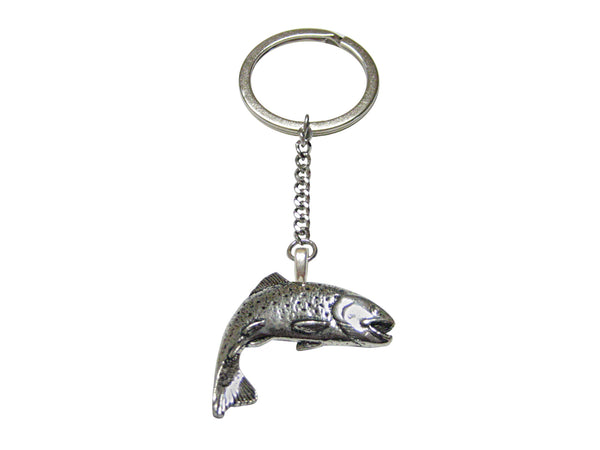 Silver Toned Trout Salmon Fish Pendant Keychain