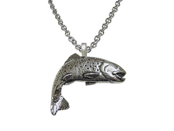 Silver Toned Trout Salmon Fish Pendant Necklace