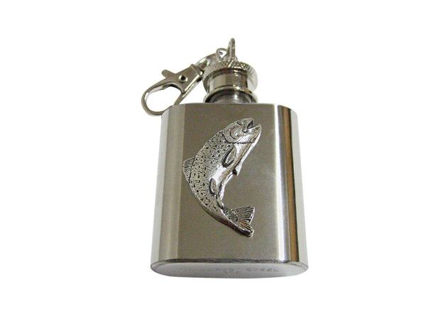 Silver Toned Trout Salmon Fish 1 Oz. Stainless Steel Key Chain Flask