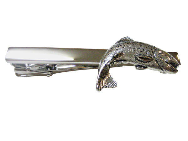 Silver Toned Trout Salmon Fish Square Tie Clip