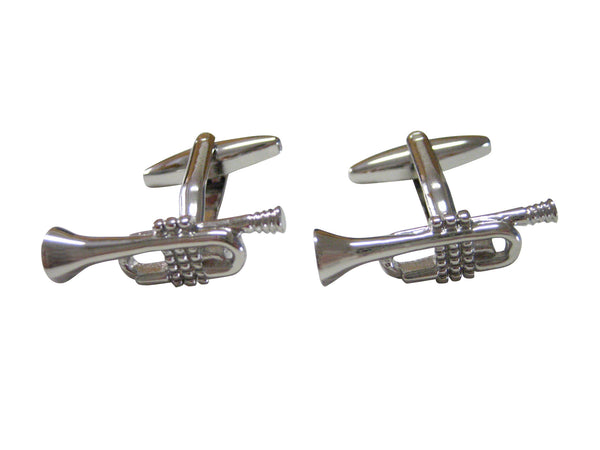 Silver Toned Trumpet Instrument Musical Cufflinks