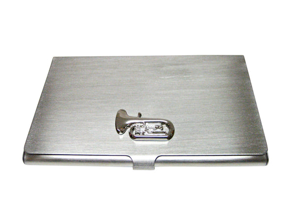 Silver Toned Tuba Music Instrument Business Card Holder