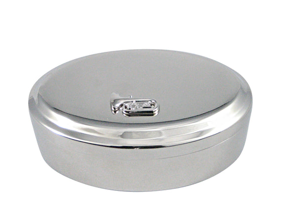 Silver Toned Tuba Music Instrument Pendant Oval Trinket Jewelry Box