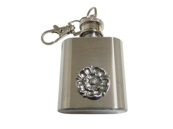 Silver Toned Tudor Rose 1 Oz. Stainless Steel Key Chain Flask