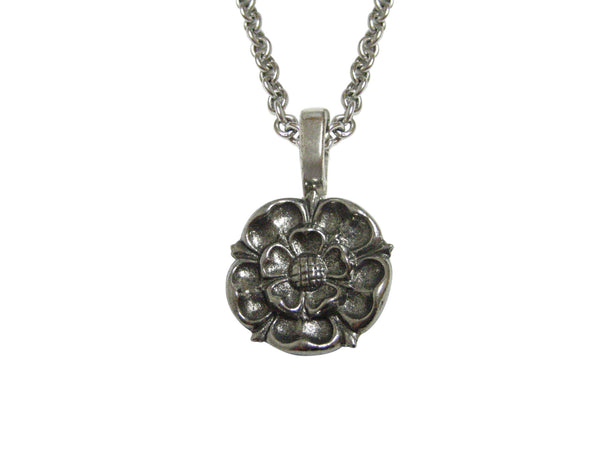 Silver Toned Tudor Rose Pendant Necklace