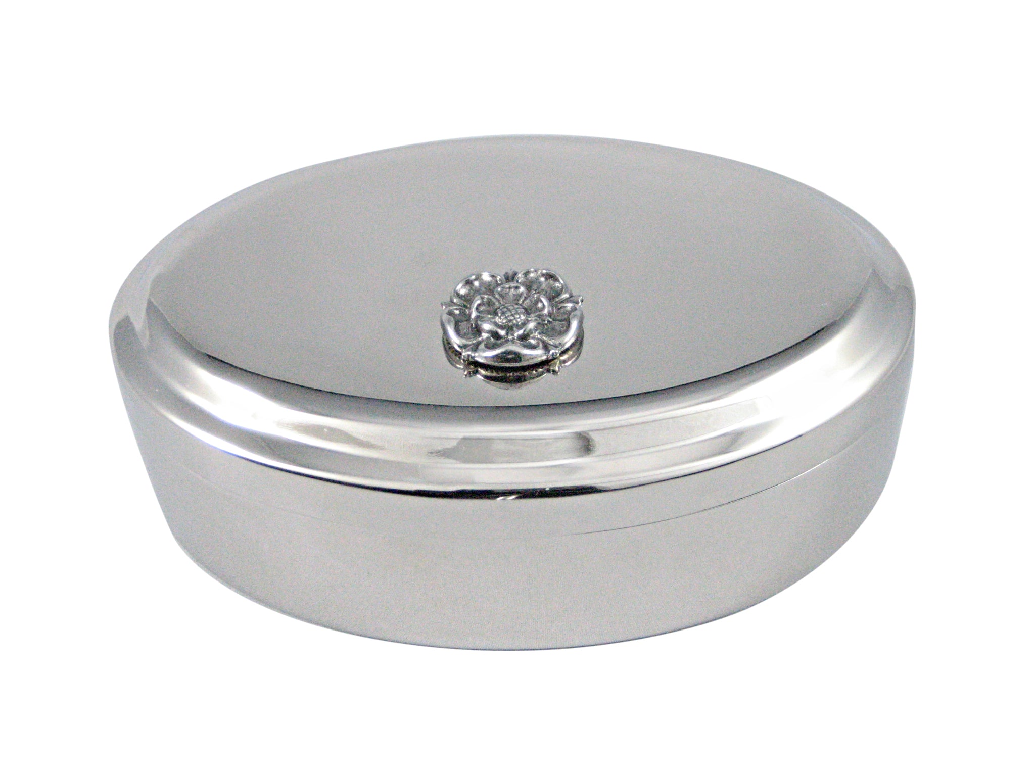 Silver Toned Tudor Rose Pendant Oval Trinket Jewelry Box