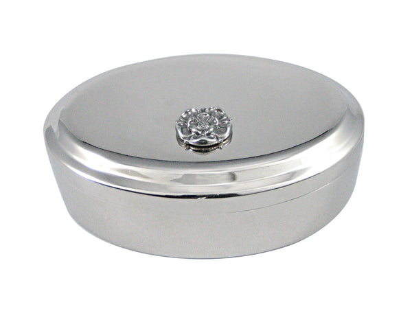 Silver Toned Tudor Rose Pendant Oval Trinket Jewelry Box