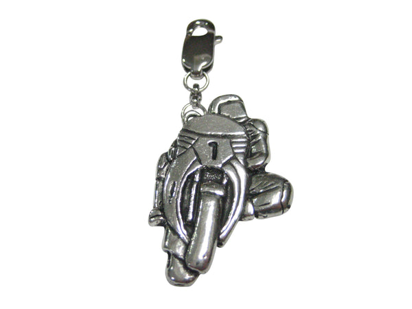 Silver Toned Turning Racing Motorcycle Pendant Zipper Pull Charm