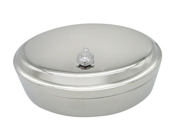 Silver Toned Turtle Tortoise Pendant Oval Trinket Jewelry Box