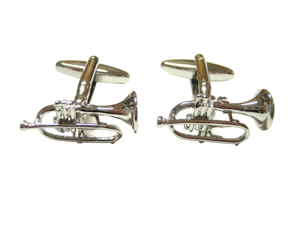 Silver Toned Detailed Trumpet Instrument Musical Cufflinks