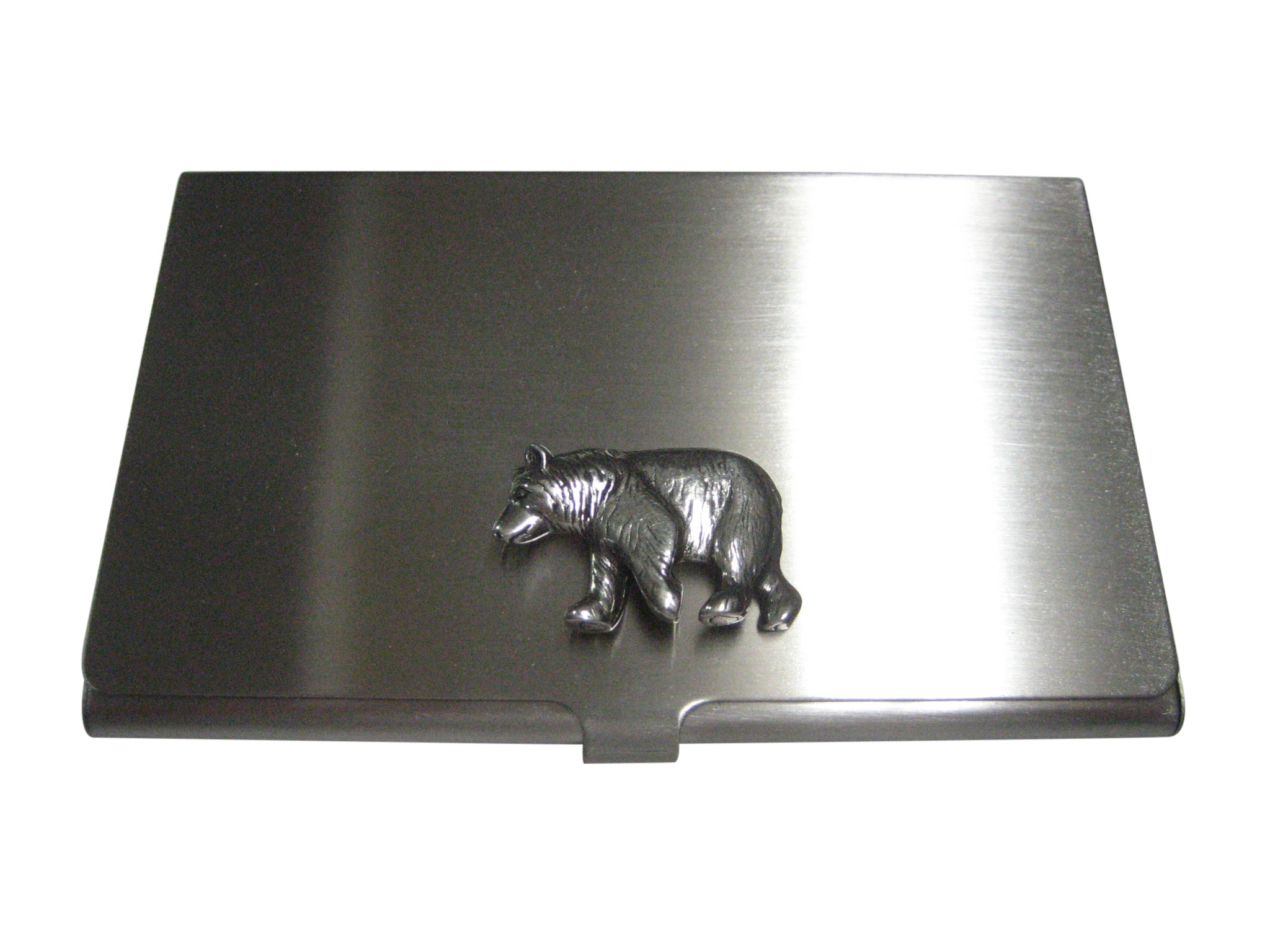 Silver Toned Walking Bear Business Card Holder