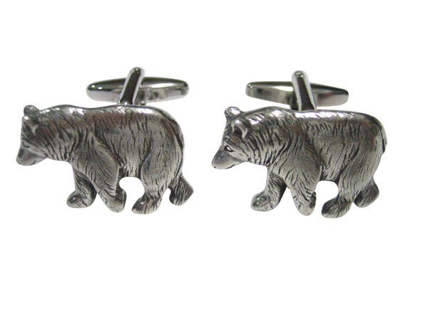 Silver Toned Walking Bear Cufflinks