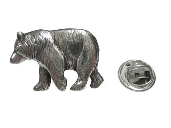 Silver Toned Walking Bear Lapel Pin