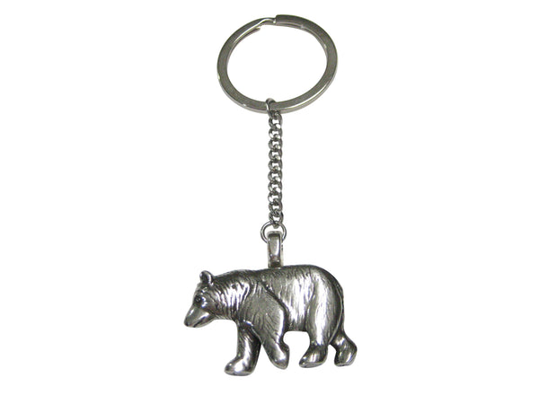 Silver Toned Walking Bear Pendant Keychain