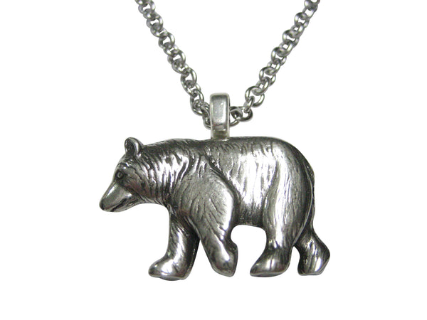 Silver Toned Walking Bear Pendant Necklace