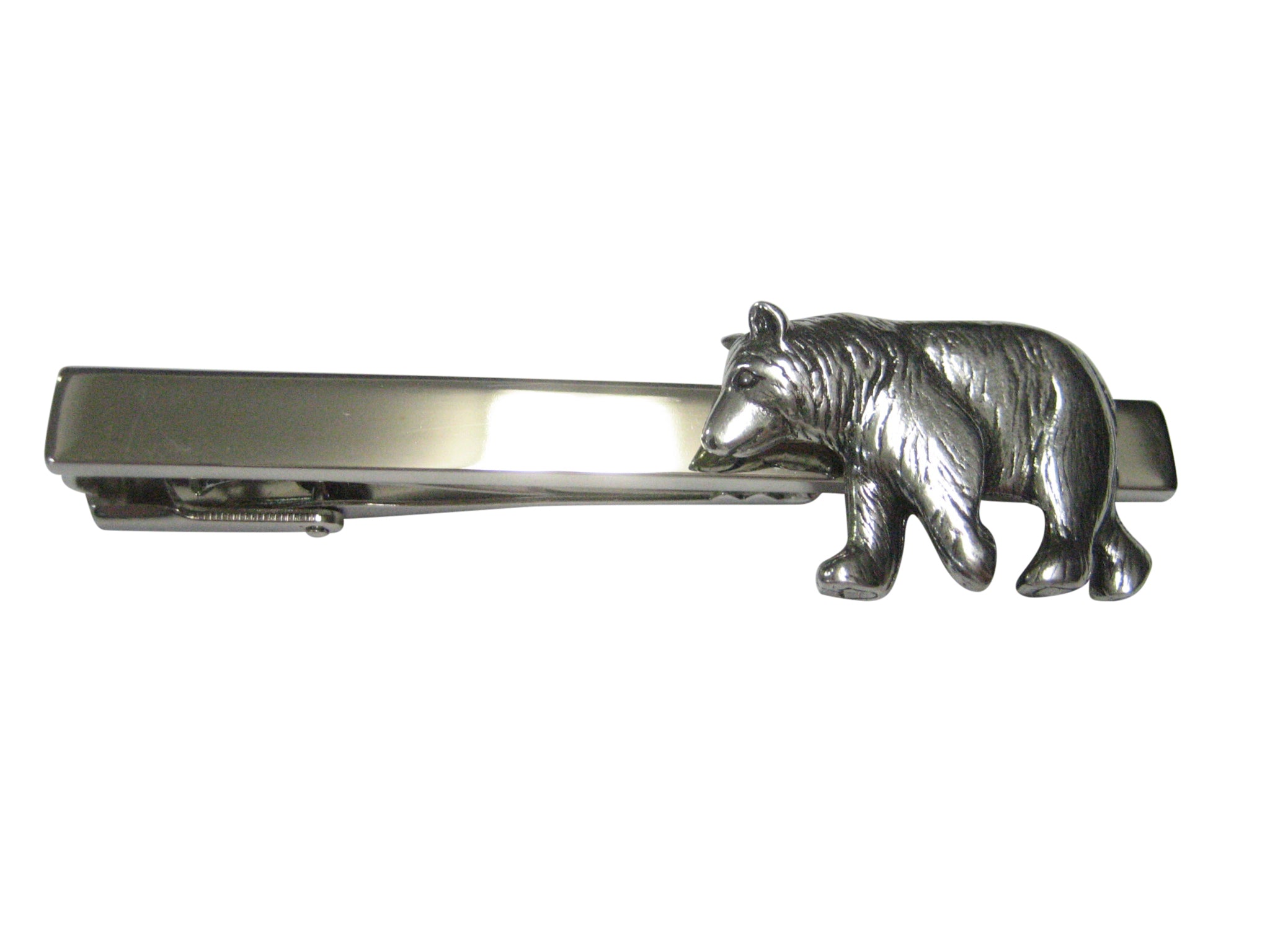 Silver Toned Walking Bear Tie Clip