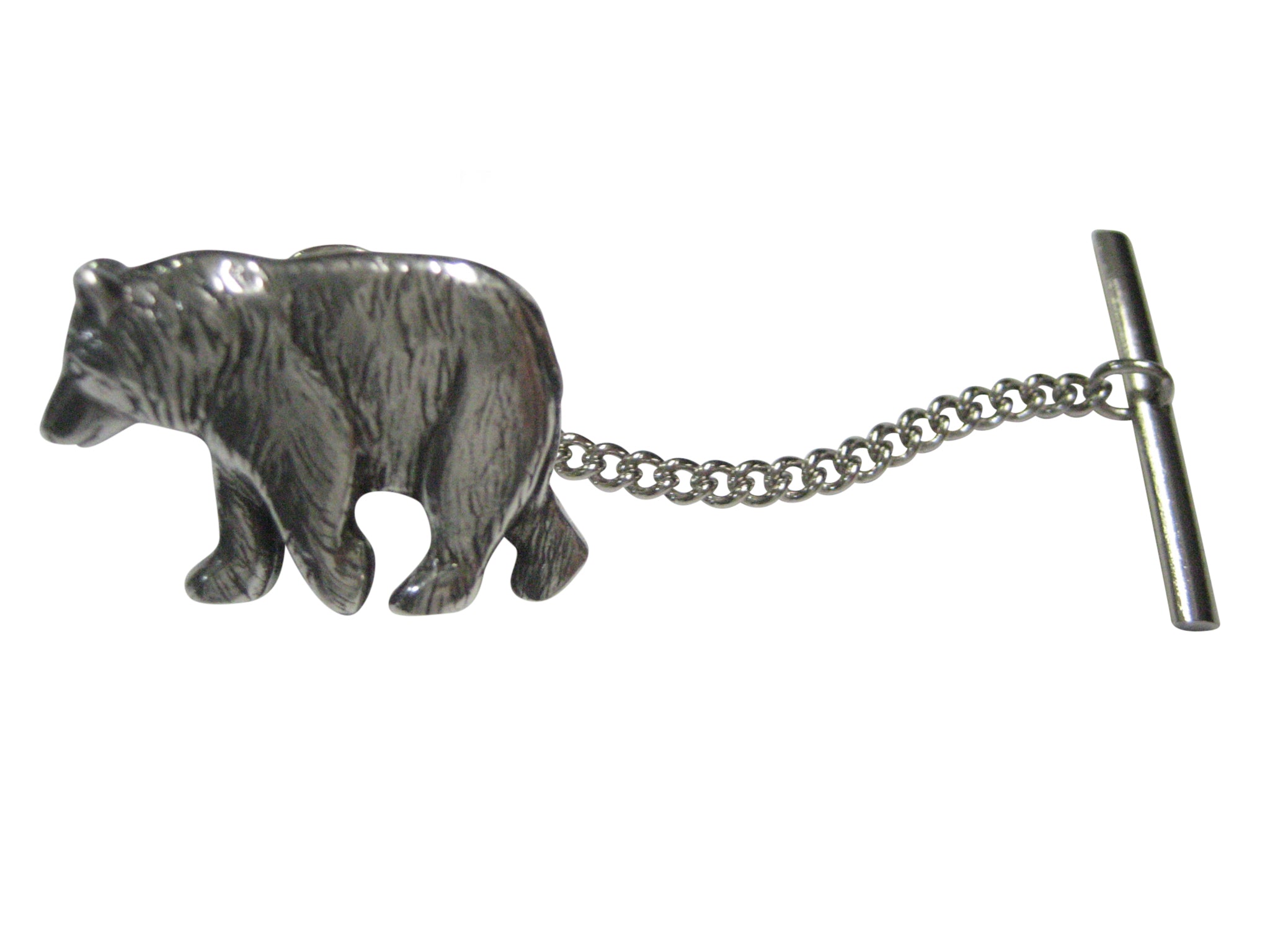 Silver Toned Walking Bear Tie Tack
