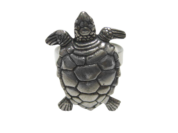 Silver Toned Walking Turtle Tortoise Adjustable Size Fashion Ring