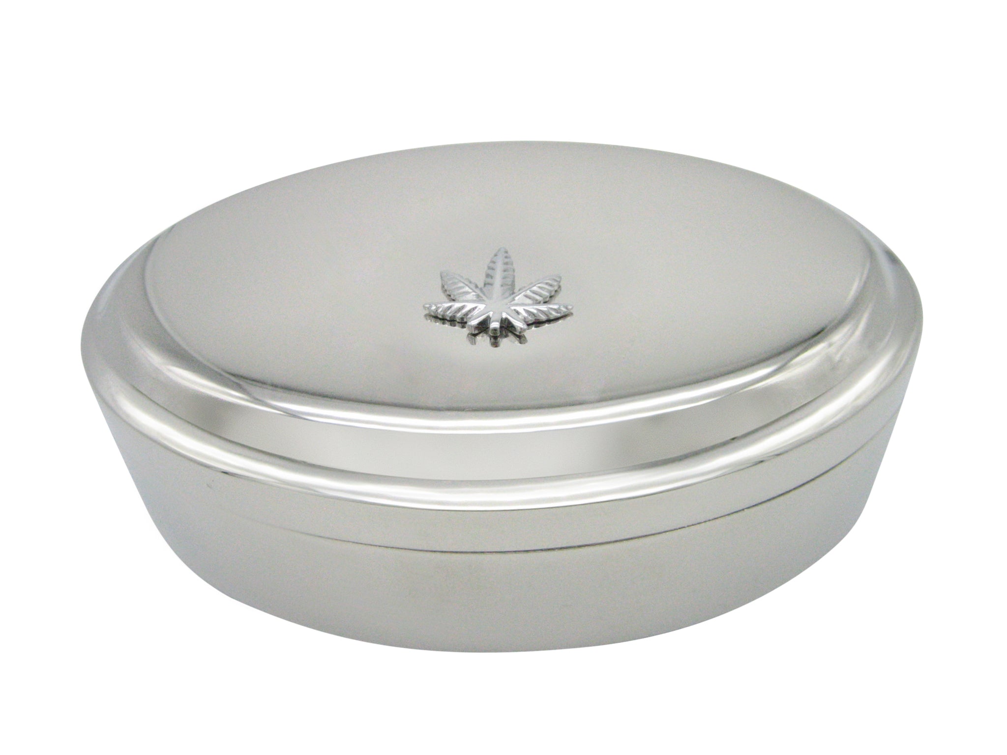 Silver Toned Weed Pendant Oval Trinket Jewelry Box