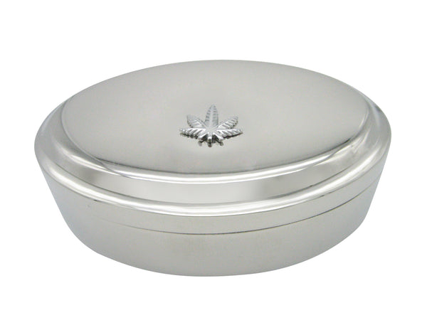 Silver Toned Weed Pendant Oval Trinket Jewelry Box