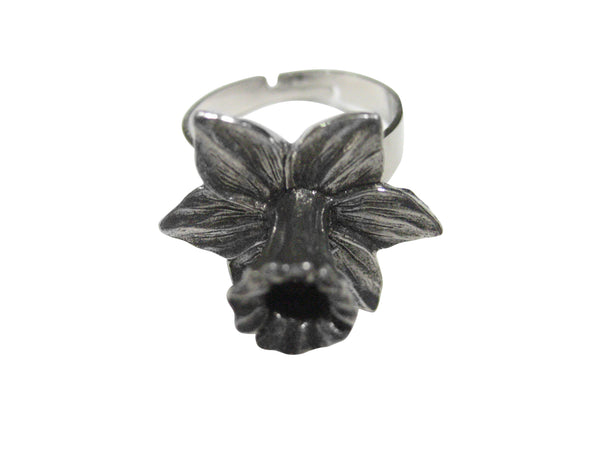 Silver Toned Welsh Daffodil Flower Adjustable Size Fashion Ring