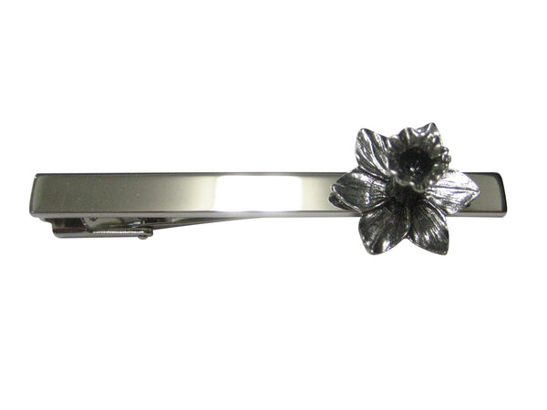 Silver Toned Welsh Daffodil Flower Square Tie Clip