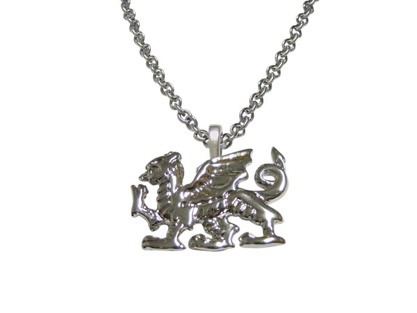 Silver Toned Welsh Dragon Pendant Necklace