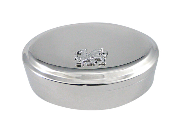 Silver Toned Welsh Dragon Pendant Oval Trinket Jewelry Box