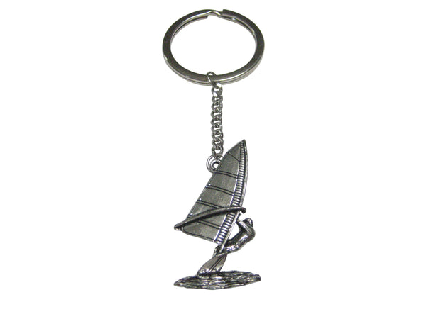 Silver Toned Wind Surfing Pendant Keychain