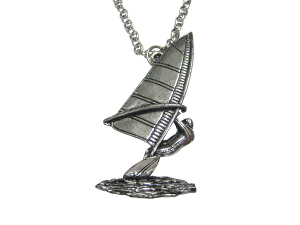 Silver Toned Wind Surfing Pendant Necklace