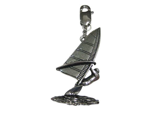 Silver Toned Wind Surfing Pendant Zipper Pull Charm