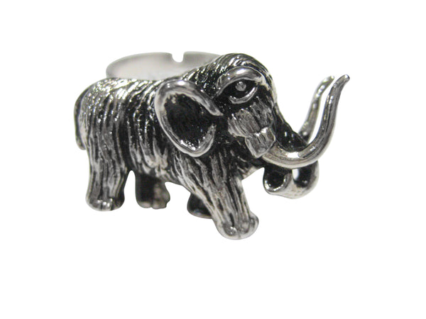 Silver Toned Woolly Mammoth Adjustable Size Fashion Ring