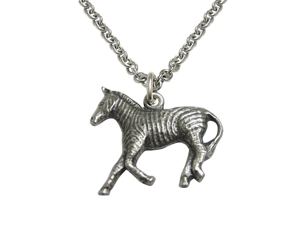 Silver Toned Zebra Pendant Necklace