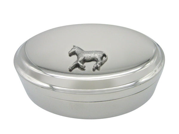 Silver Toned Zebra Pendant Oval Trinket Jewelry Box
