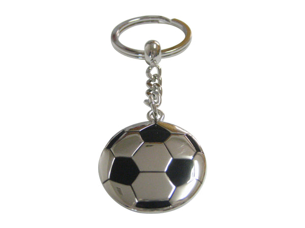 Silver and Black Large Soccer Ball Pendant Keychain