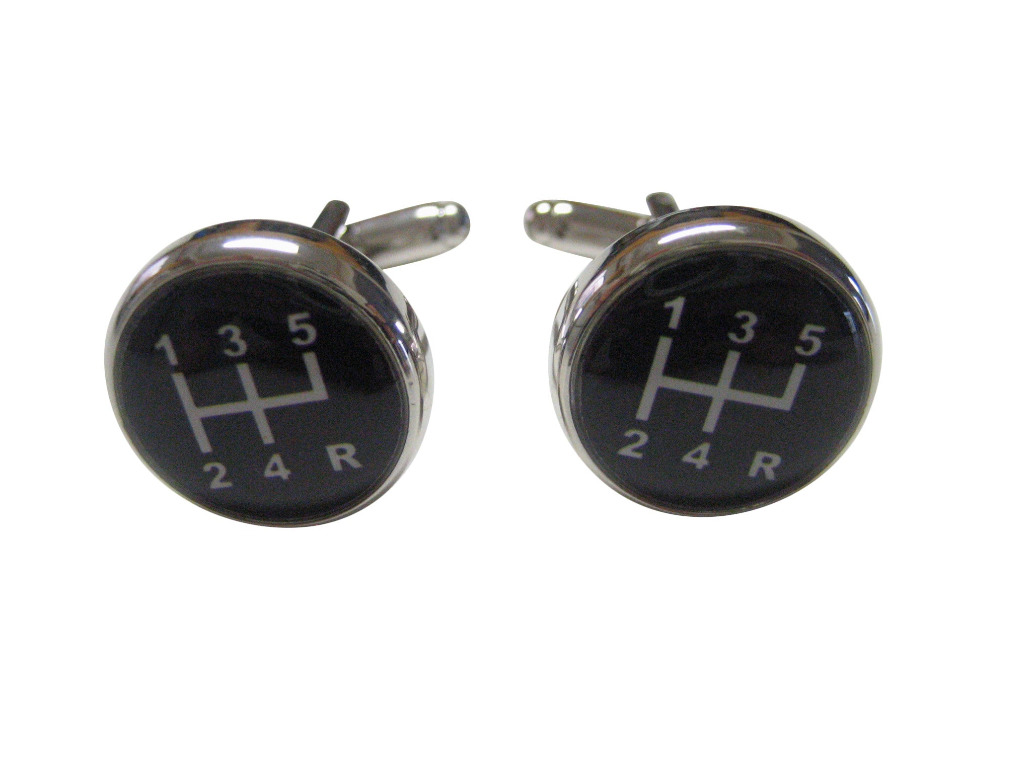 Silver and Black Toned Gear Shift Cufflinks