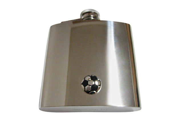Silver and Black Soccer Ball 6 Oz. Stainless Steel Flask