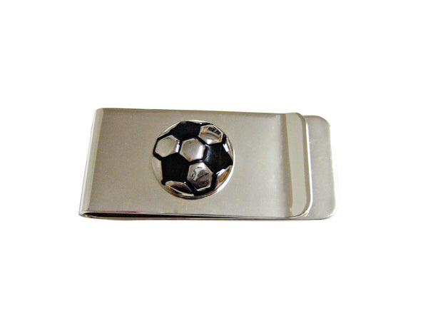 Silver and Black Soccer Ball Money Clip