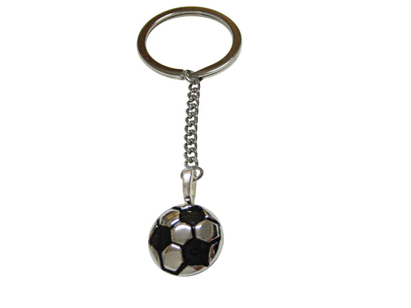 Silver and Black Soccer Ball Pendant Keychain