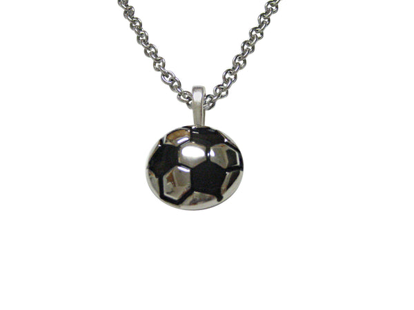 Silver and Black Soccer Ball Pendant Necklace