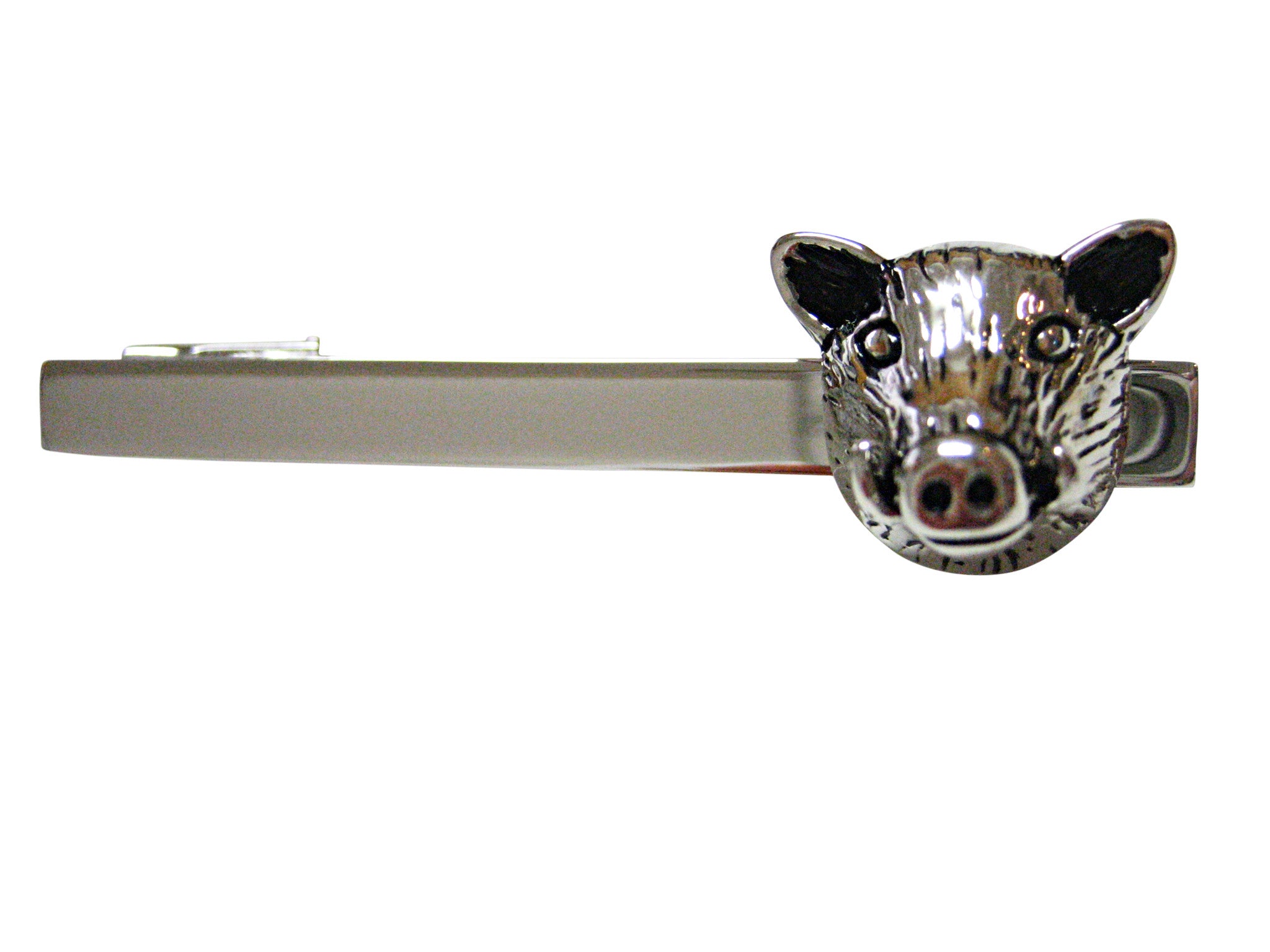 Silver and Black Toned Wild Boar Hog Head Square Tie Clip