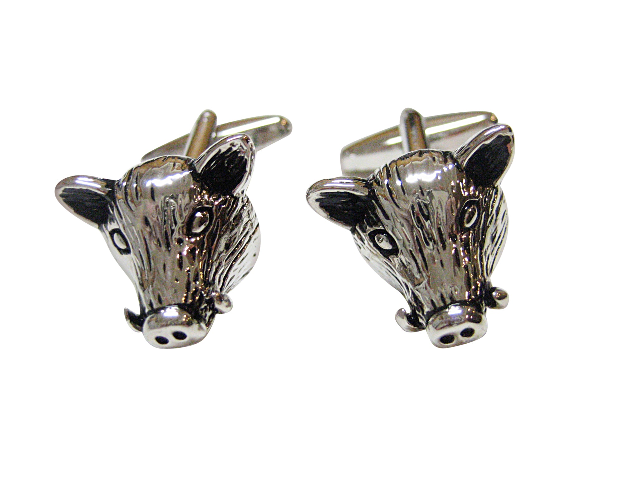 Silver and Black Toned Pig Boar Head Cufflinks