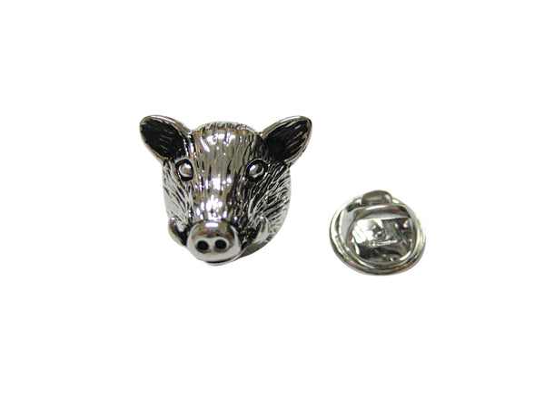 Silver and Black Toned Pig Boar Head Lapel Pin