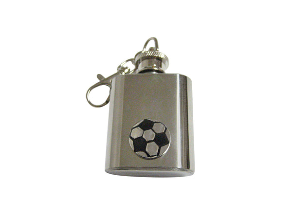 Silver and Black Toned Soccer 1 Oz. Stainless Steel Key Chain Flask