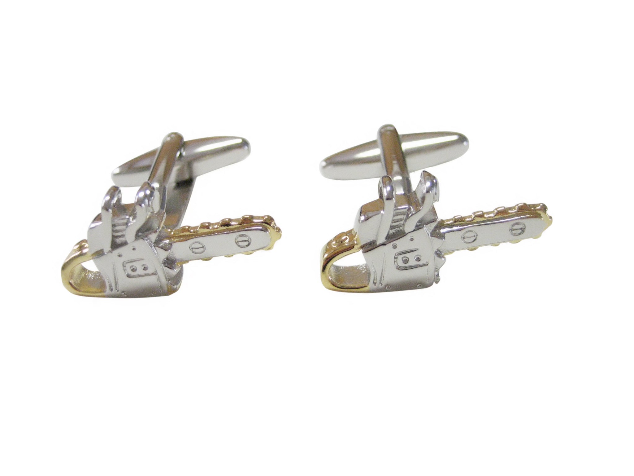 Silver and Gold Toned Chainsaw Cufflinks