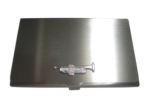 Silver and White Toned Music Trumpet Business Card Holder