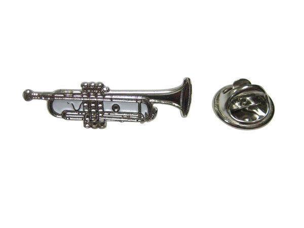 Silver and White Toned Music Trumpet Lapel Pin
